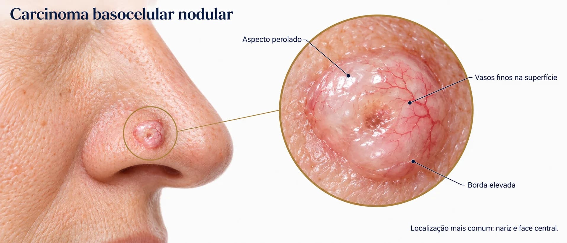 Carcinoma basocelular nodular no nariz em ilustração educativa