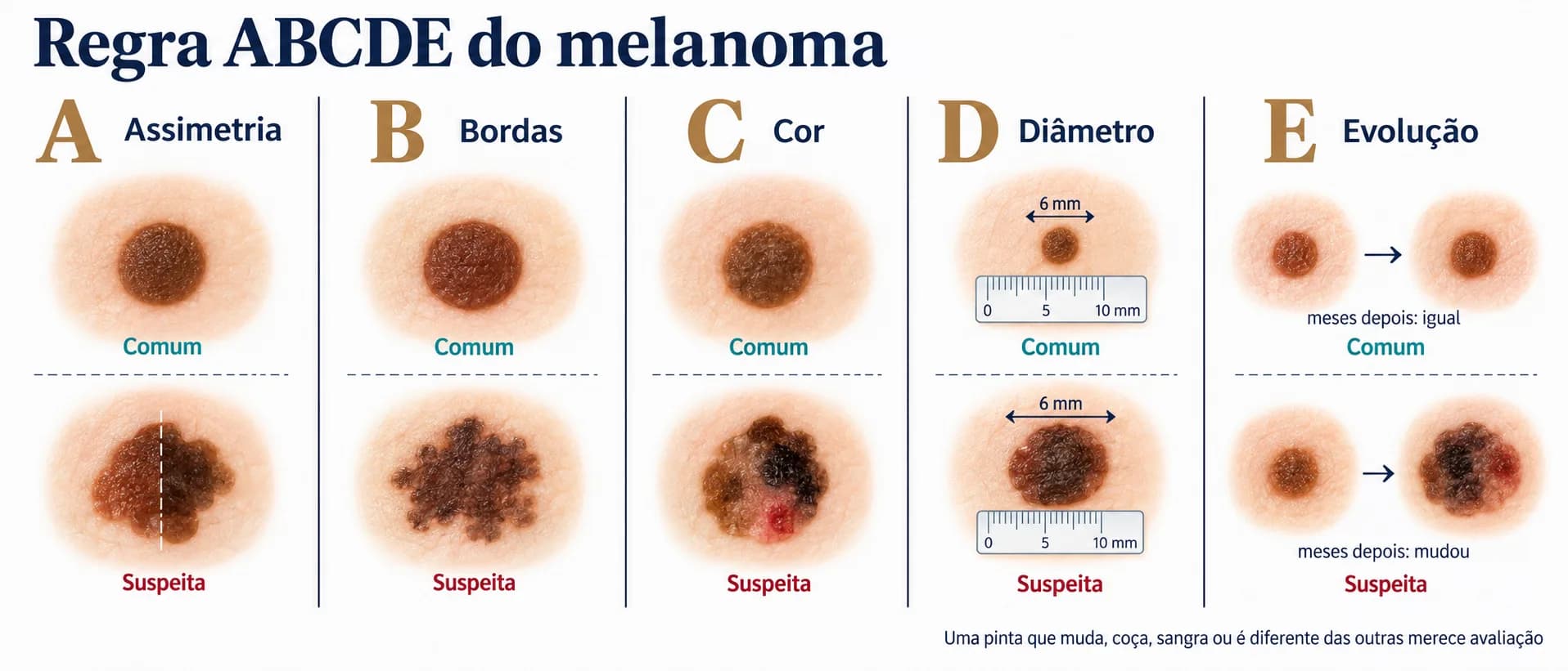 Regra ABCDE para identificar sinais de melanoma
